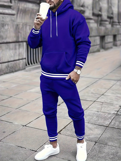 Men's Solid Color Tracksuit Set - Hoodie & Joggers with Pockets
