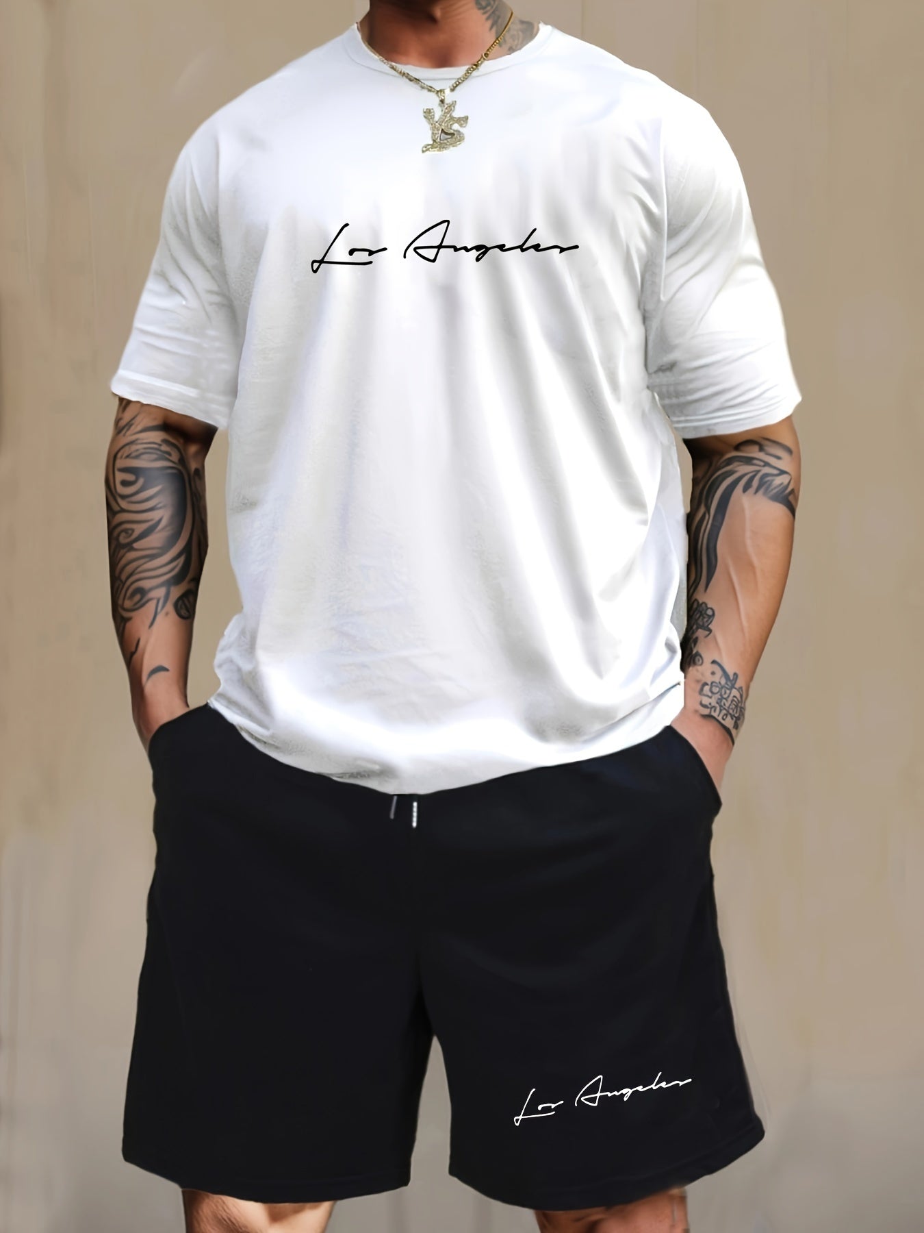 Men's 2-Piece Pajama Set - Letter Print Short Sleeve T-Shirt & Shorts Loungewear