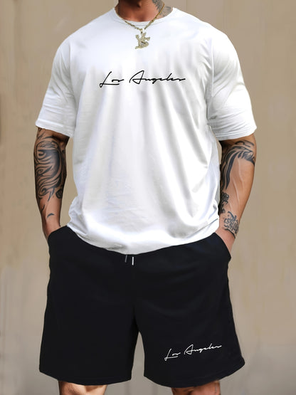 Men's 2-Piece Pajama Set - Letter Print Short Sleeve T-Shirt & Shorts Loungewear