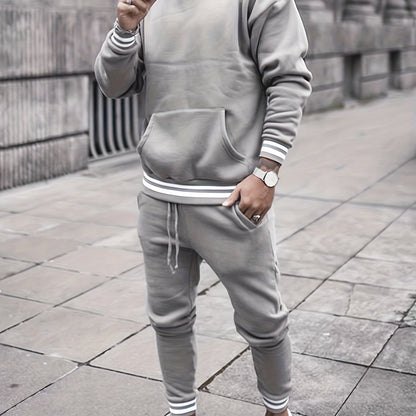 Men's Solid Color Tracksuit Set - Hoodie & Joggers with Pockets