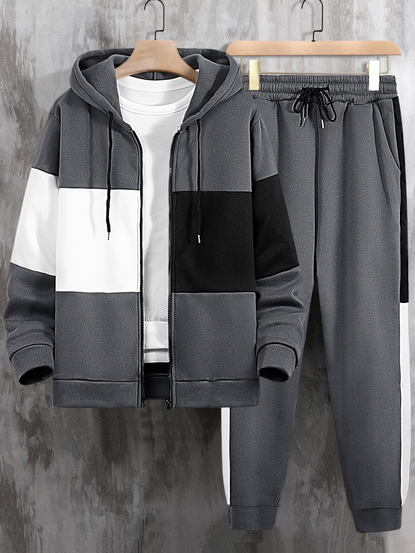 Men's Color Block Tracksuit Set - 2 Piece Full-Zip Hoodie & Joggers