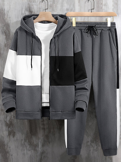 Men's Color Block Tracksuit Set - 2 Piece Full-Zip Hoodie & Joggers