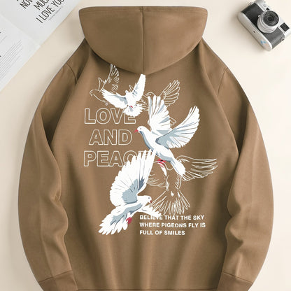 Men's Love and Peace Graphic Hoodie - Casual Pullover with Kangaroo Pocket