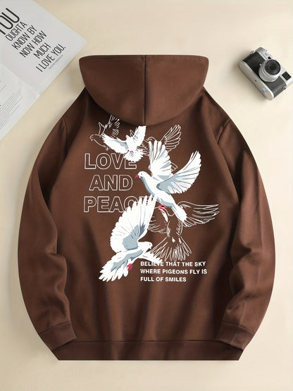Men's Love and Peace Graphic Hoodie - Casual Pullover with Kangaroo Pocket
