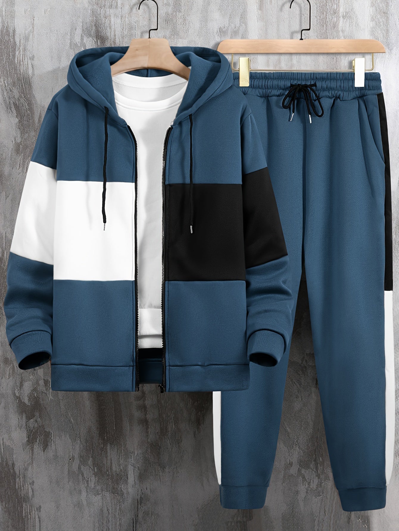 Men's Color Block Tracksuit Set - 2 Piece Full-Zip Hoodie & Joggers