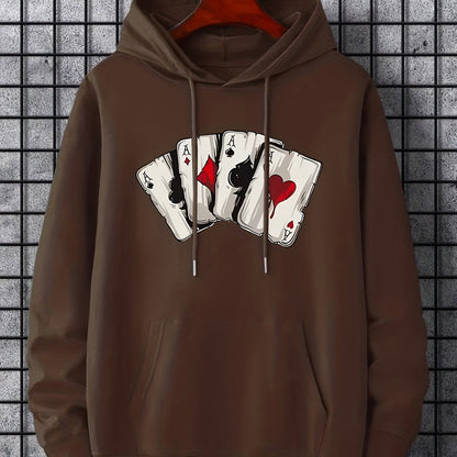Men's Ace Playing Card Graphic Hoodie - Casual Pullover with Kangaroo Pocket