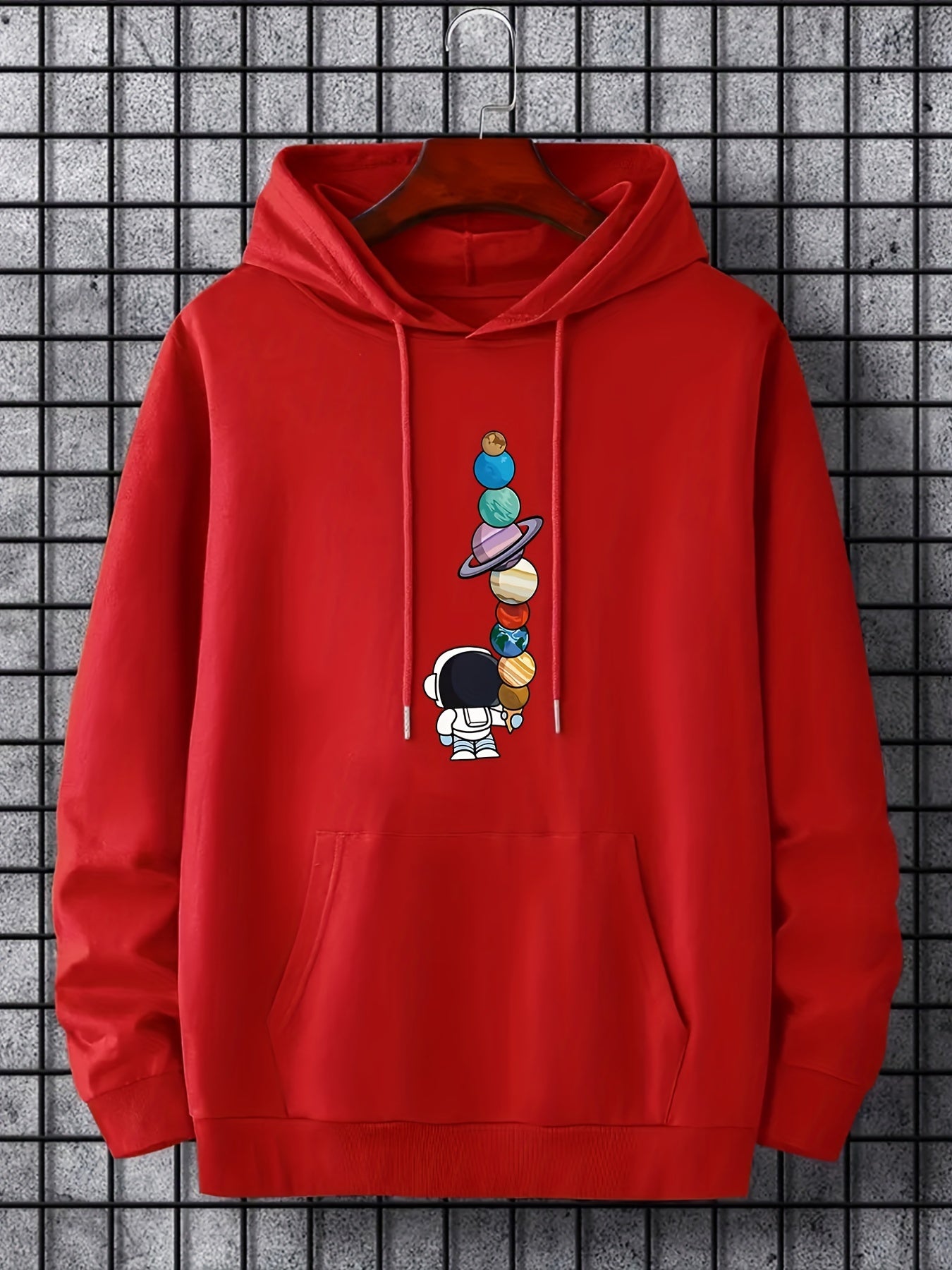 Men's Astronaut Moon Graphic Hoodie - Galactic Print Pullover with Pocket