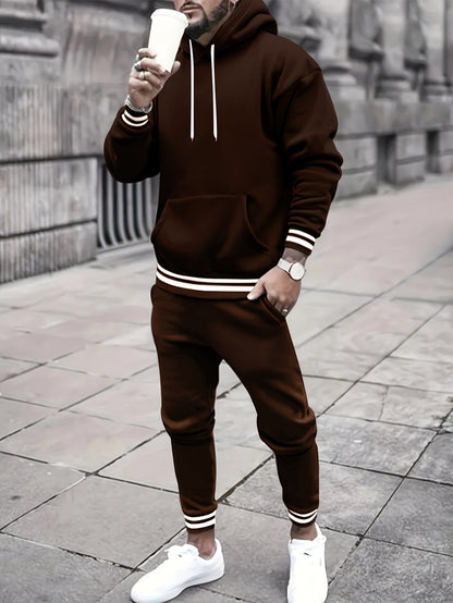 Men's Solid Color Tracksuit Set - Hoodie & Joggers with Pockets