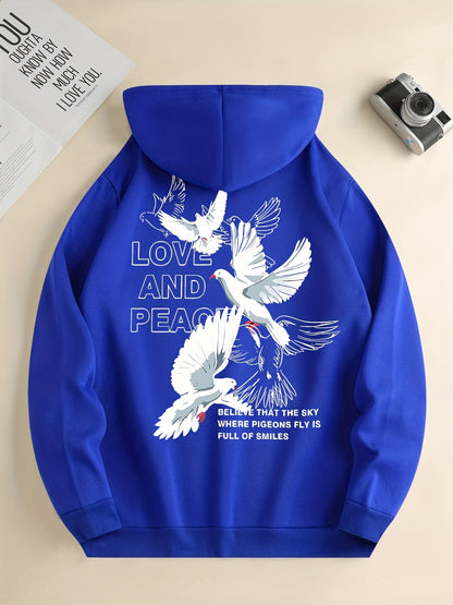 Men's Love and Peace Graphic Hoodie - Casual Pullover with Kangaroo Pocket