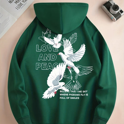 Men's Love and Peace Graphic Hoodie - Casual Pullover with Kangaroo Pocket
