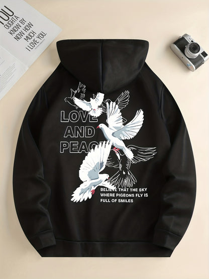 Men's Love and Peace Graphic Hoodie - Casual Pullover with Kangaroo Pocket