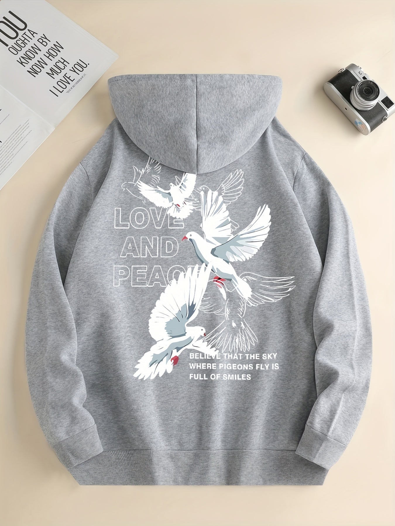 Men's Love and Peace Graphic Hoodie - Casual Pullover with Kangaroo Pocket