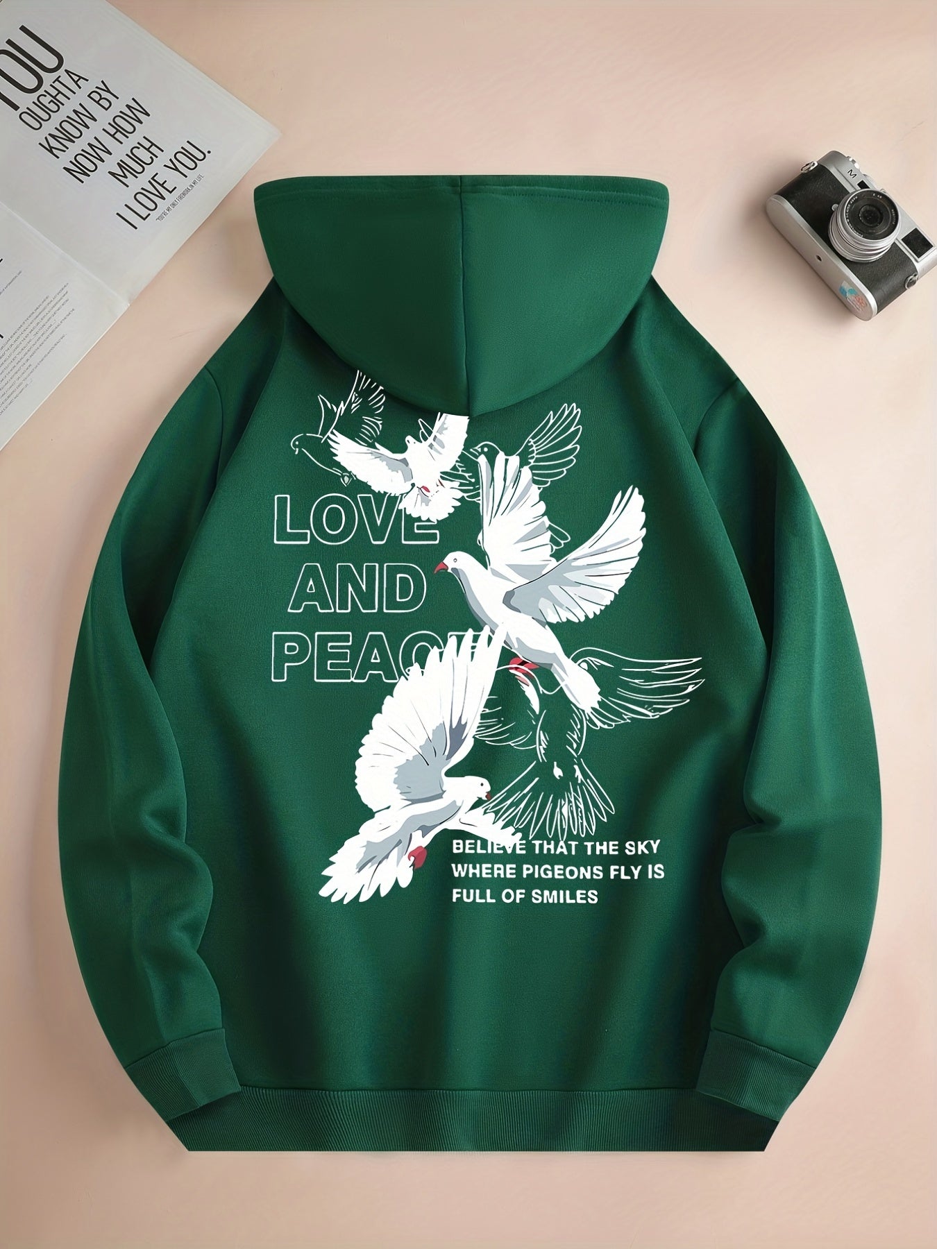 Men's Love and Peace Graphic Hoodie - Casual Pullover with Kangaroo Pocket