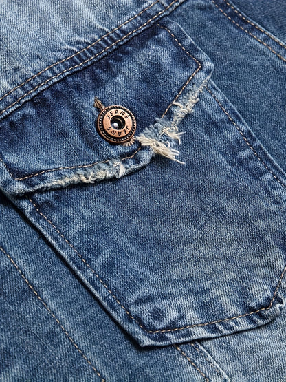 LZLER Men's Denim Jackets Distressed Destroyed Classic Vintage Slim Fit Ripped 2025 Fashion Trendy Trucker Jean Jackets