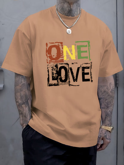 Men's One Love Letter Print T-Shirt - Casual Crew Neck Short Sleeve Tee