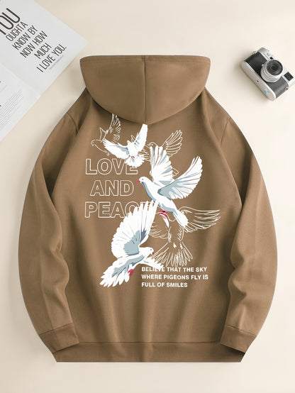 Men's Love and Peace Graphic Hoodie - Casual Pullover with Kangaroo Pocket