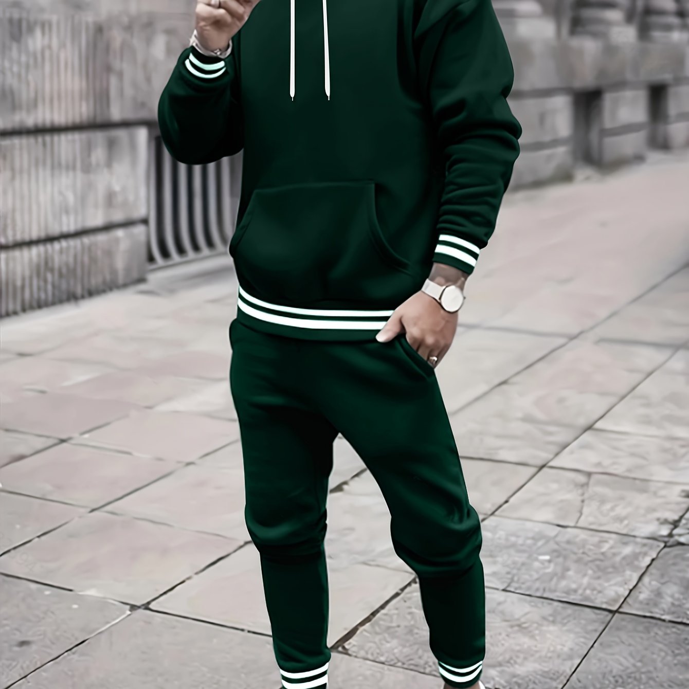 Men's Solid Color Tracksuit Set - Hoodie & Joggers with Pockets