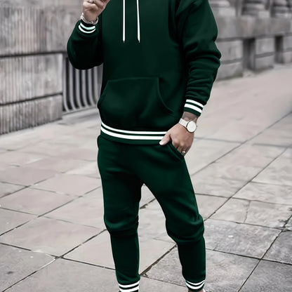 Men's Solid Color Tracksuit Set - Hoodie & Joggers with Pockets