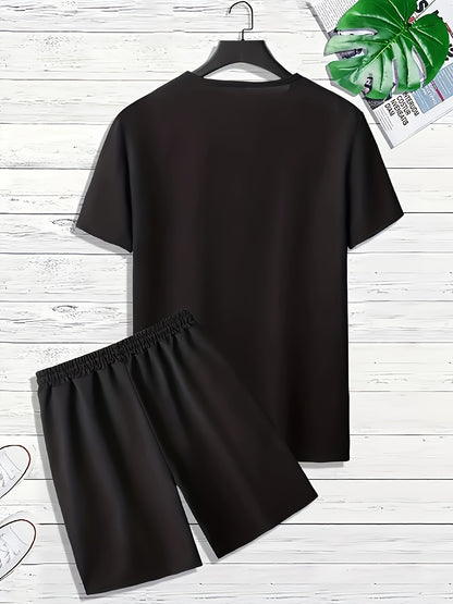 Men's 2-Piece Pajama Set - Letter Print Short Sleeve T-Shirt & Shorts Loungewear