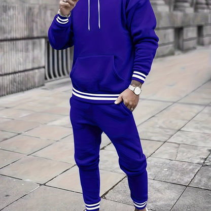 Men's Solid Color Tracksuit Set - Hoodie & Joggers with Pockets