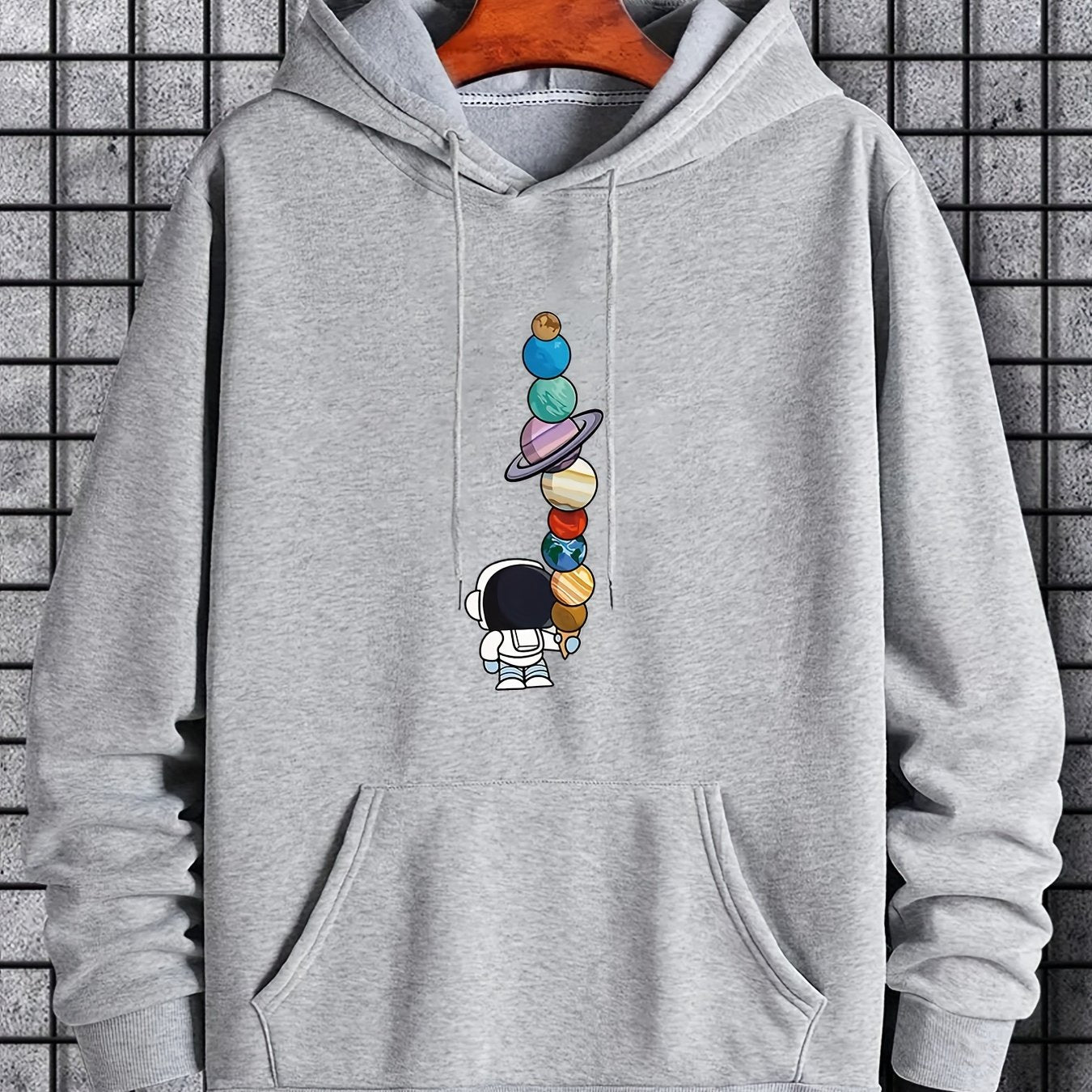 Men's Astronaut Moon Graphic Hoodie - Galactic Print Pullover with Pocket