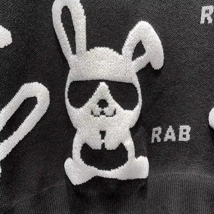 Men's Rabbit Print Knitted Sweater - Casual Round Neck Pullover - StylePicksBySei