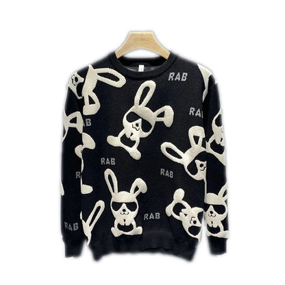 Men's Rabbit Print Knitted Sweater - Casual Round Neck Pullover - StylePicksBySei