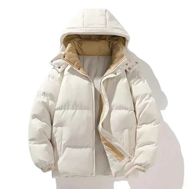 Men's Thermal Jacket Autumn Winter New Solid Color Detachable Cap Design Outdoor Sports Waterproof Coat Couple Cotton Clothes