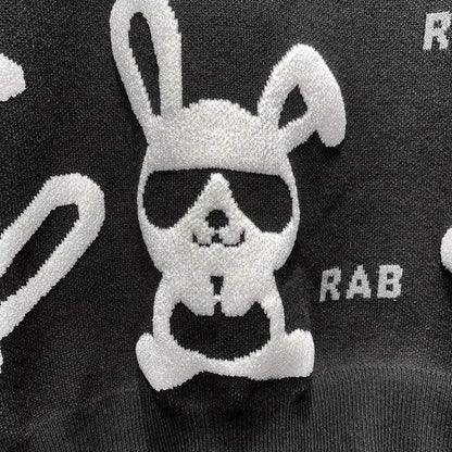 Men's Rabbit Print Knitted Sweater - Casual Round Neck Pullover - StylePicksBySei