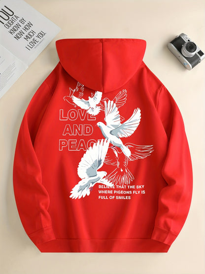 Men's Love and Peace Graphic Hoodie - Casual Pullover with Kangaroo Pocket
