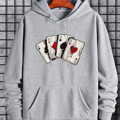 Men's Ace Playing Card Graphic Hoodie - Casual Pullover with Kangaroo Pocket