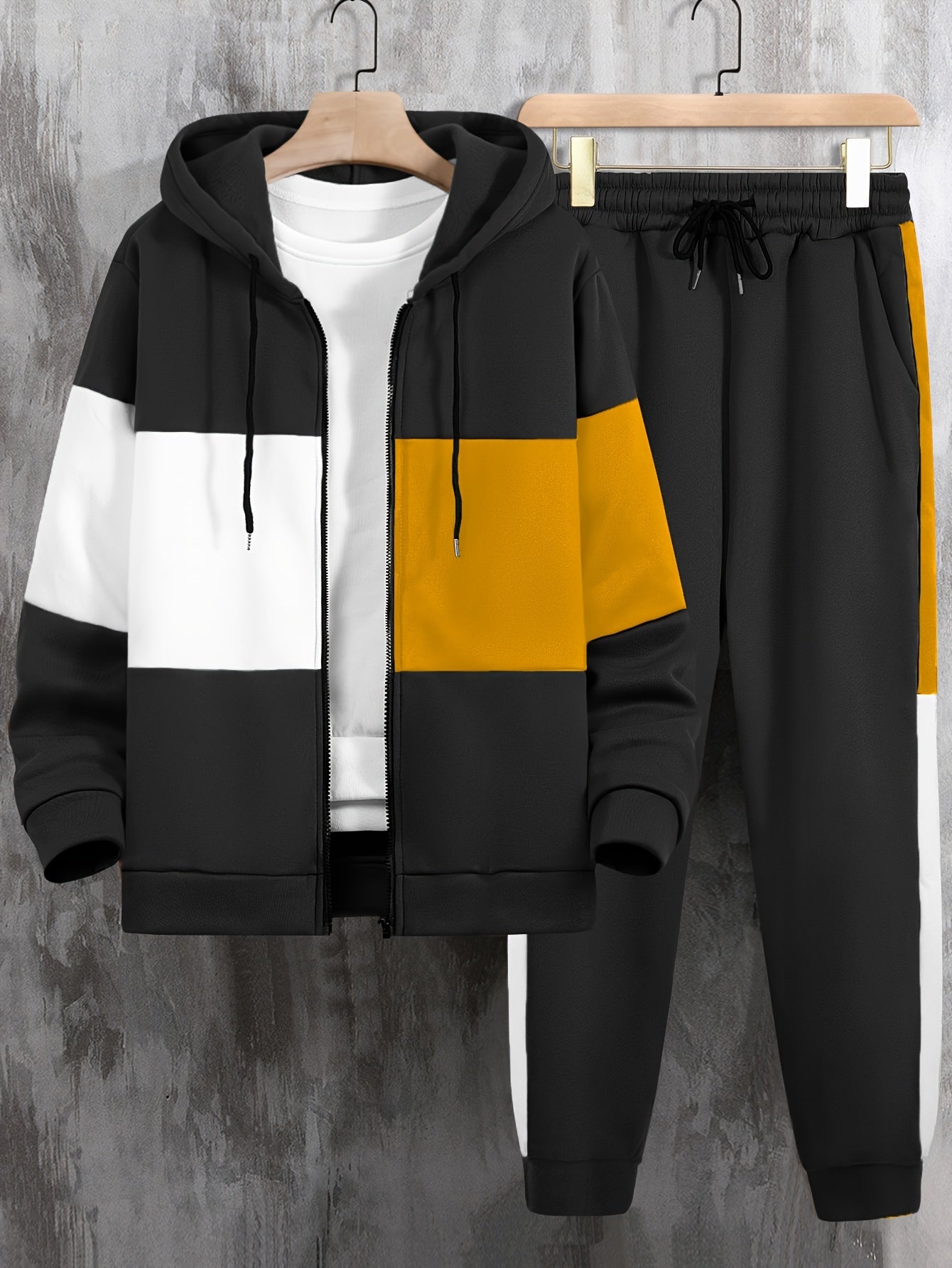 Men's Color Block Tracksuit Set - 2 Piece Full-Zip Hoodie & Joggers