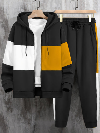 Men's Color Block Tracksuit Set - 2 Piece Full-Zip Hoodie & Joggers