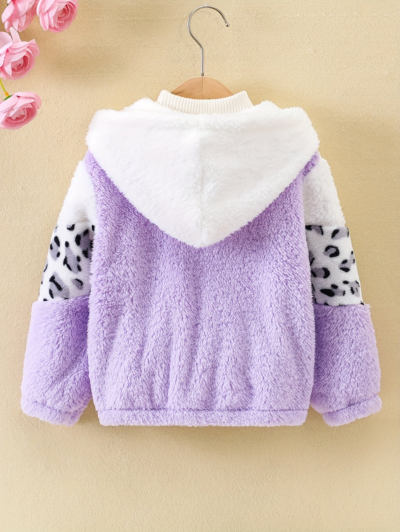 Girls Leopard Print Hoodie - Warm Fleece-Lined Zip-Up Jacket for Fall Winter
