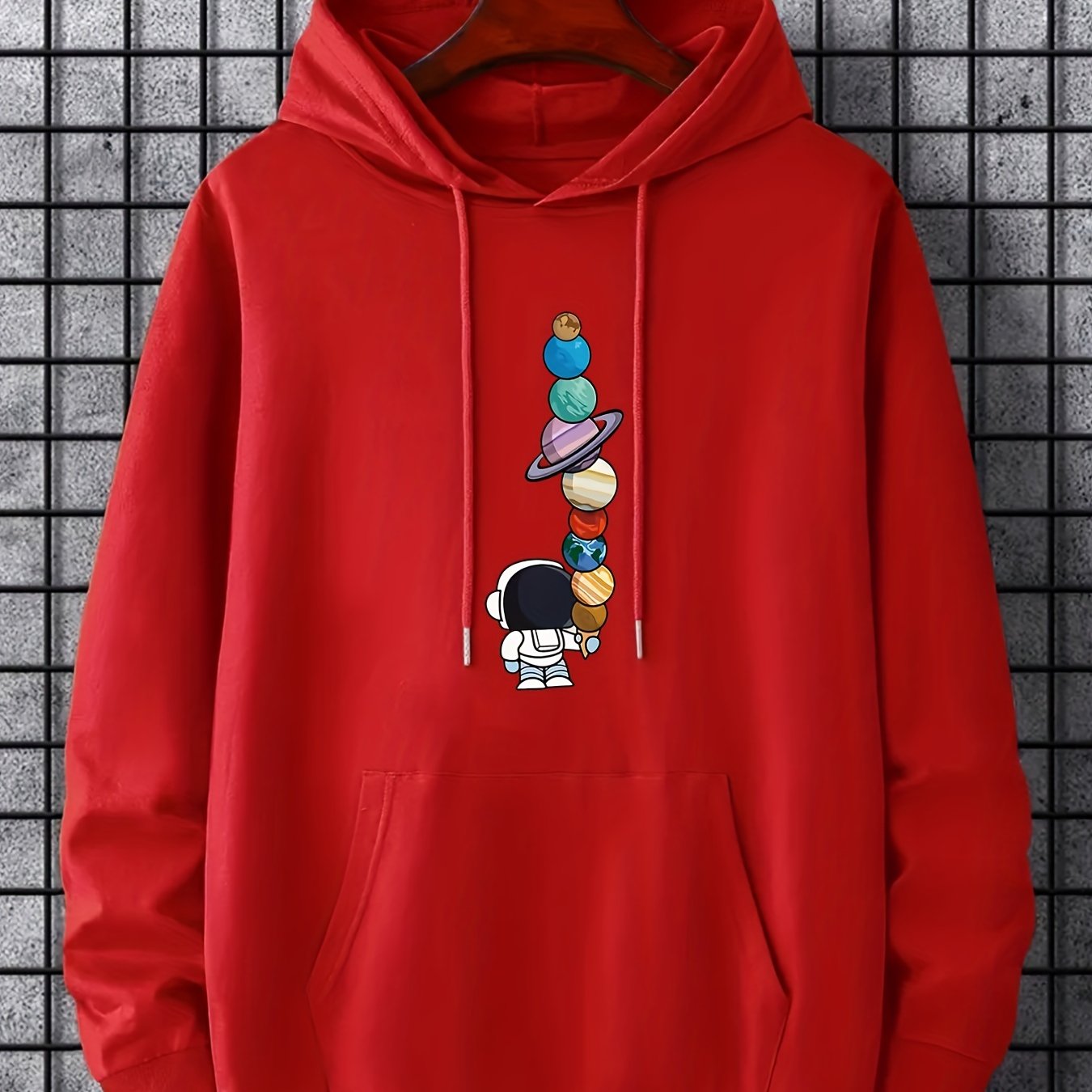 Men's Astronaut Moon Graphic Hoodie - Galactic Print Pullover with Pocket