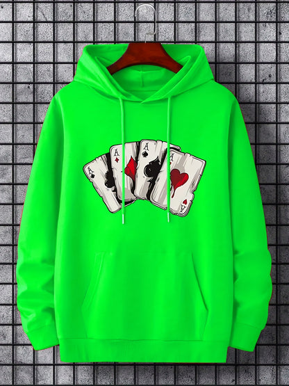 Men's Ace Playing Card Graphic Hoodie - Casual Pullover with Kangaroo Pocket