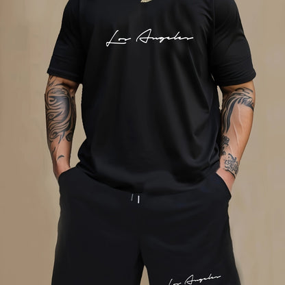 Men's 2-Piece Pajama Set - Letter Print Short Sleeve T-Shirt & Shorts Loungewear