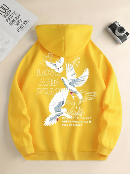 Men's Love and Peace Graphic Hoodie - Casual Pullover with Kangaroo Pocket