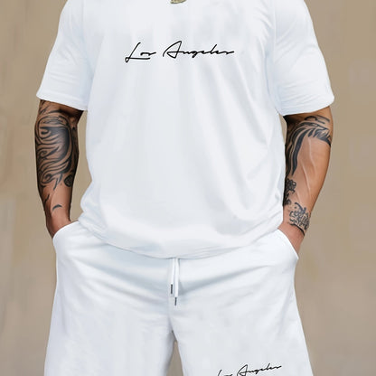 Men's 2-Piece Pajama Set - Letter Print Short Sleeve T-Shirt & Shorts Loungewear