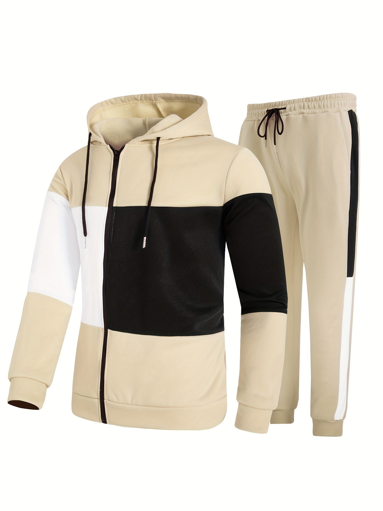 Men's Color Block Tracksuit Set - 2 Piece Full-Zip Hoodie & Joggers