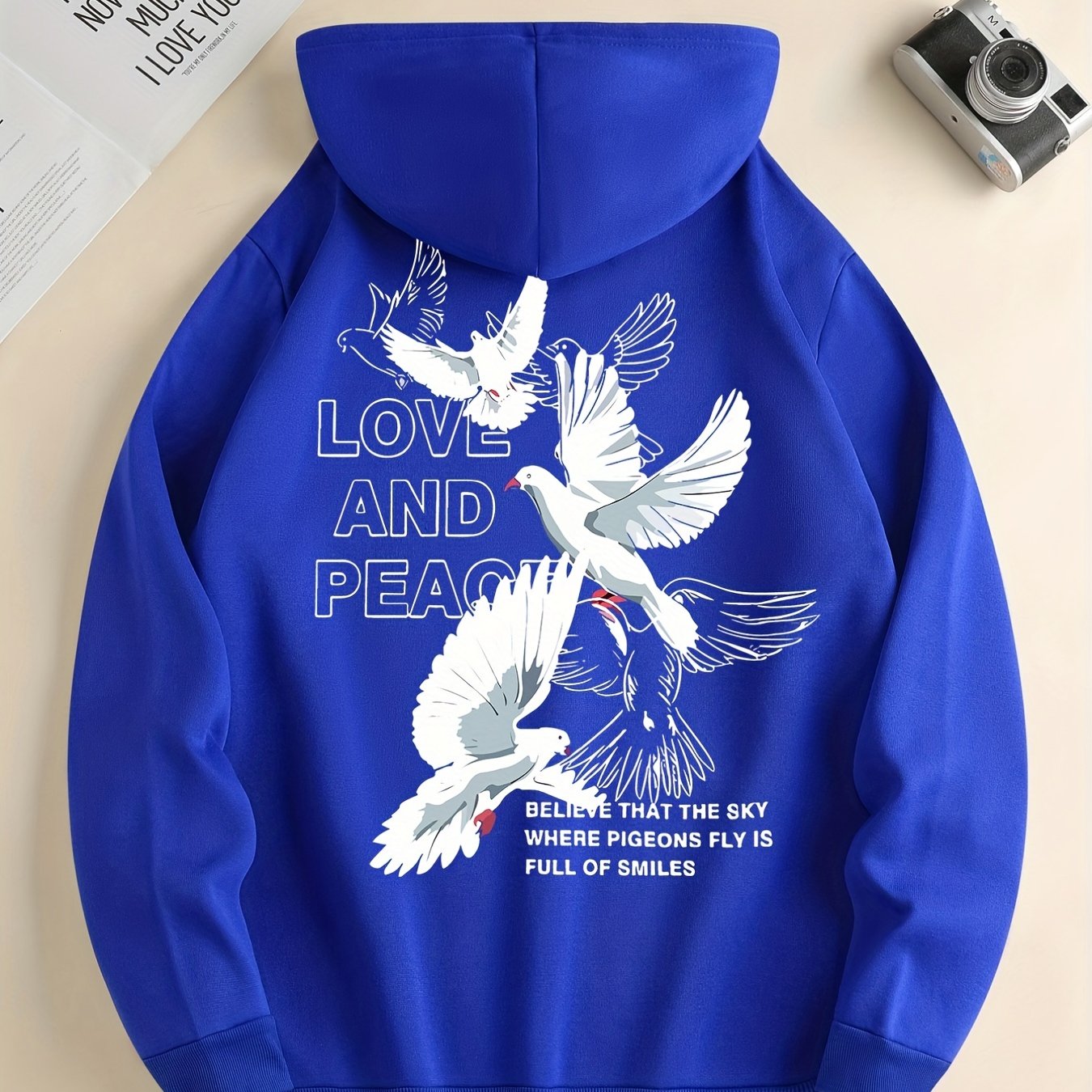 Men's Love and Peace Graphic Hoodie - Casual Pullover with Kangaroo Pocket