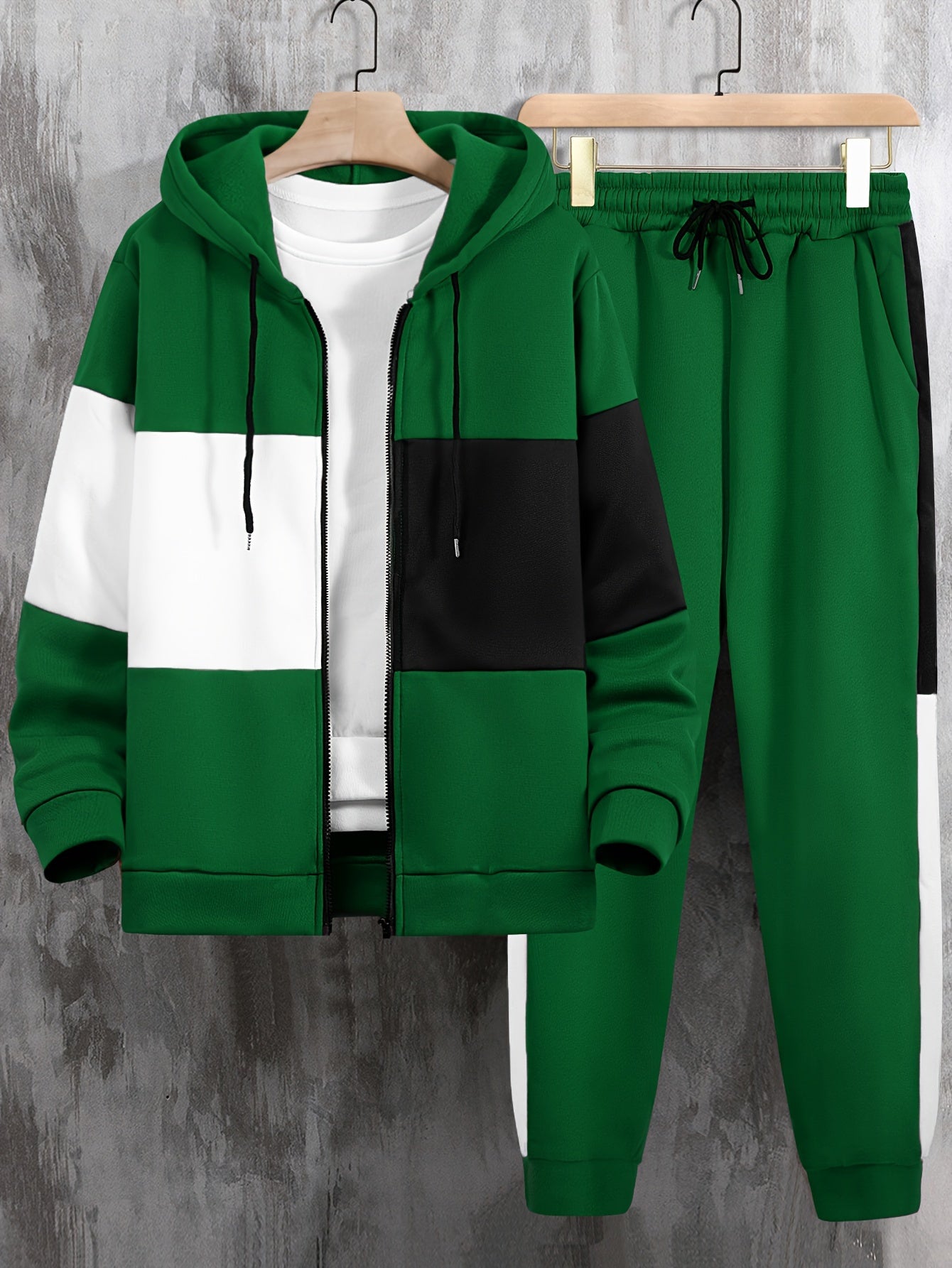Men's Color Block Tracksuit Set - 2 Piece Full-Zip Hoodie & Joggers